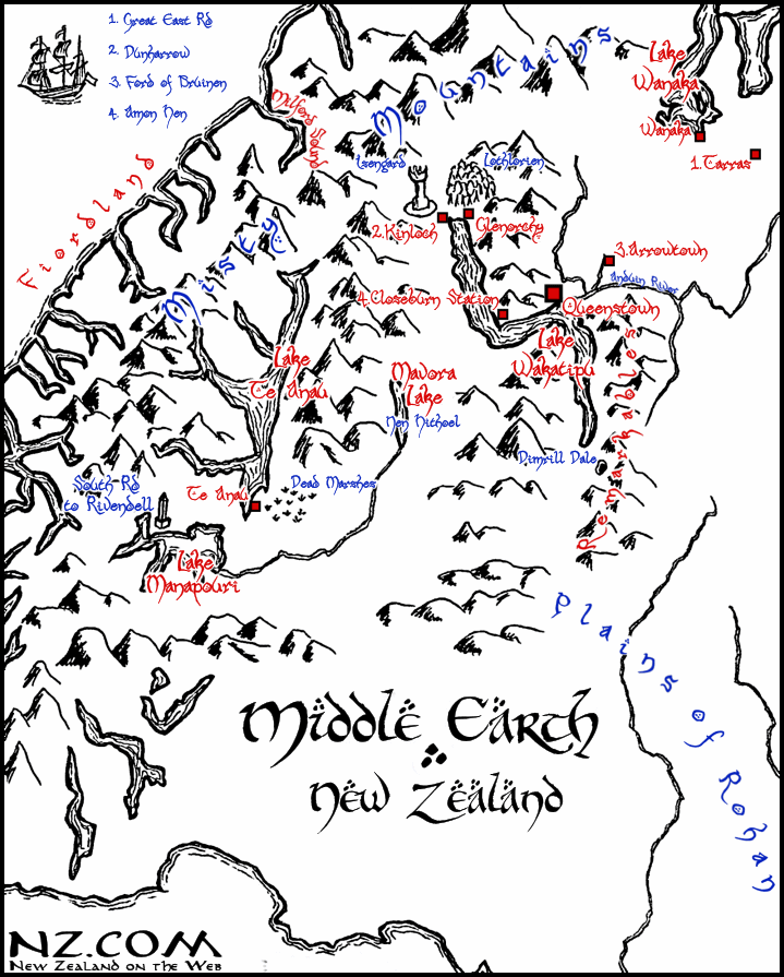 Middle Earth - New Zealand Map